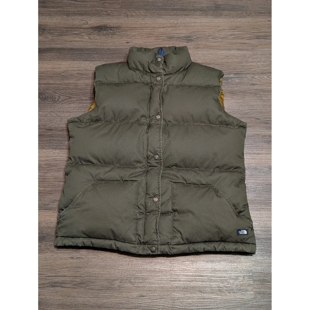 The North Face Mens A8ZH Olive Green Cotton Goose Down Puffer Vest Large F13‎